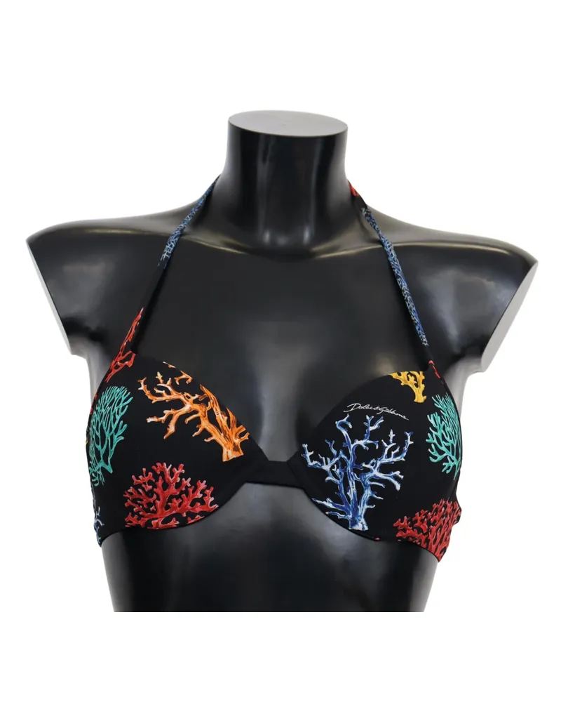Dolce & Gabbana Black Corals Print Women Beachwear Bikini Tops Nylon Elastane Black
