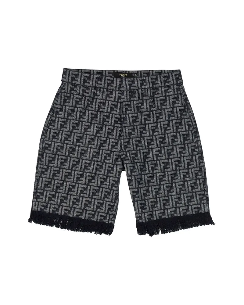 Fendi Monogram-Print Denim Bermuda Shorts — Gray Gray