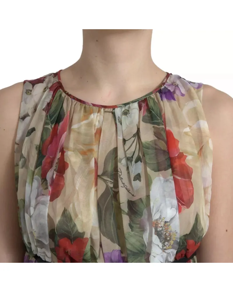 Dolce & Gabbana Women's Beige Floral Sleeveless A-Line Mini Dress Silk Beige