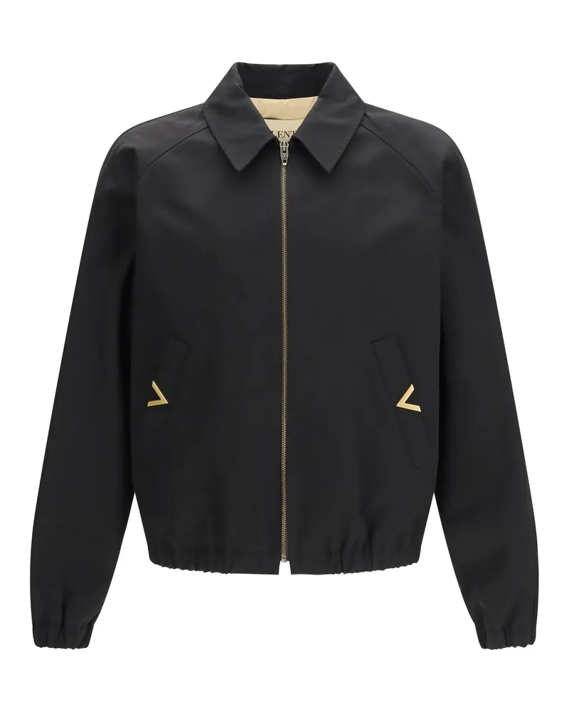 Valentino Garavani Men's Jacket, Collared, Black Cotton Black