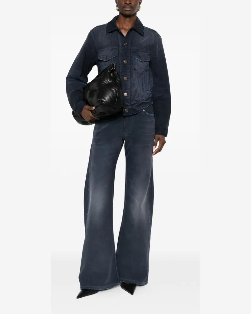 Balenciaga Curved-Waistband Denim Jacket — Dark blue Dark