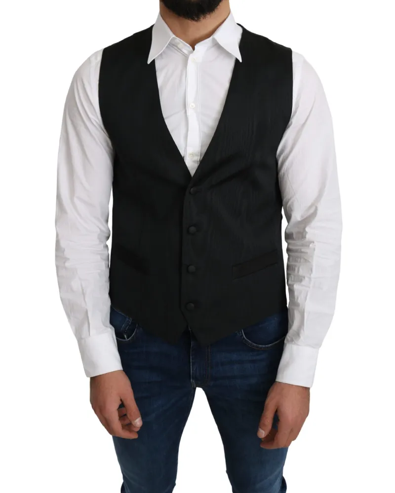Dolce & Gabbana Men Gray Silk Formal Coat Vest Clothing Gray