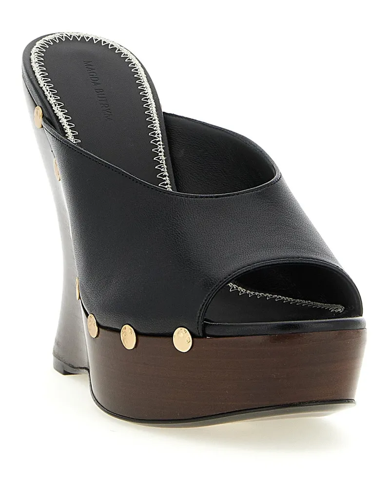 Magda Butrym Women's Black Calfskin Wedge Sandals Black