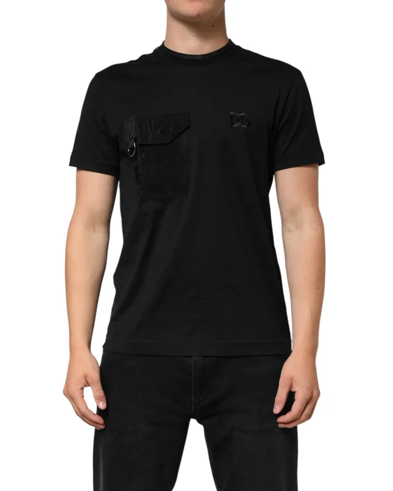Dolce & Gabbana Men's Black Cotton Embroidered Dg Logo Pocket T-Shirt Black