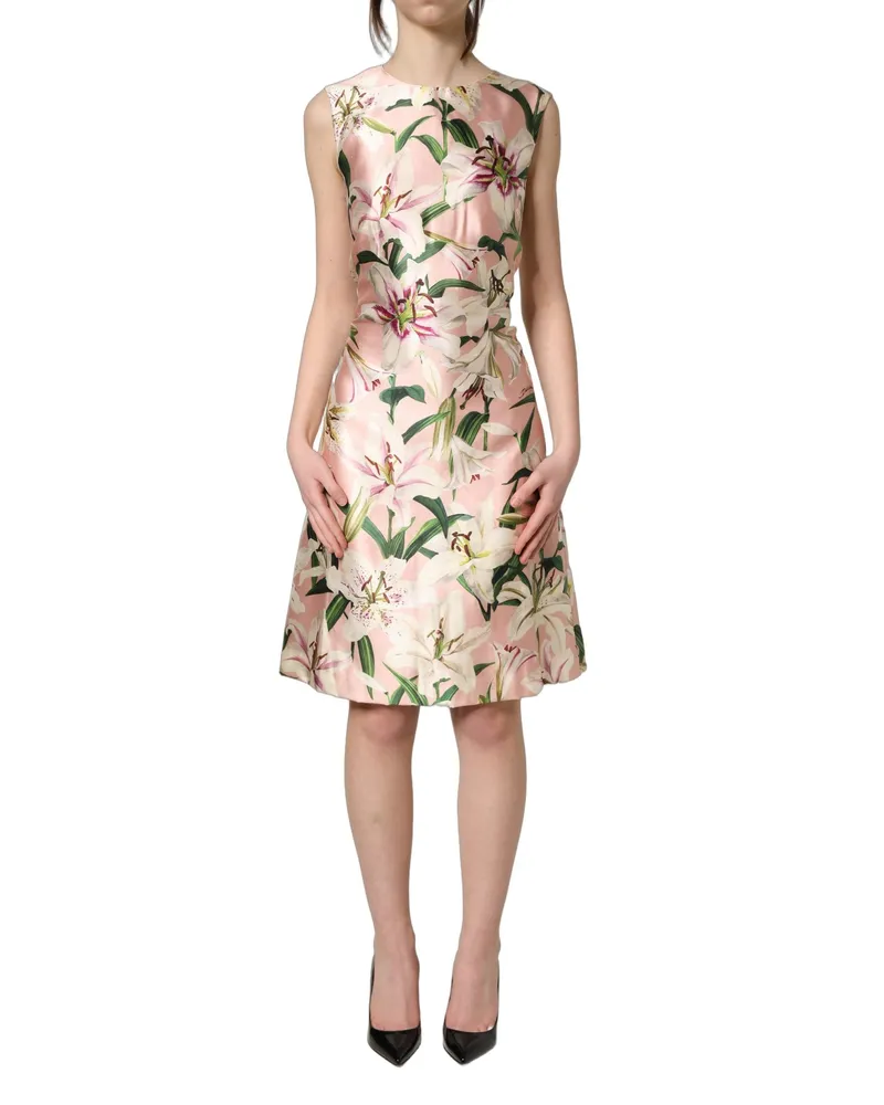 Dolce & Gabbana Women's Light Pink Lilyprint Sleeveless Sheath Dress Silk Pink