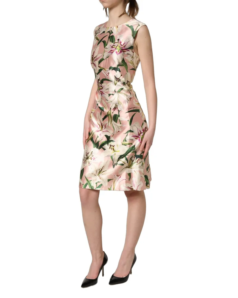 Dolce & Gabbana Lily-Print Silk Dress — Pink Pink