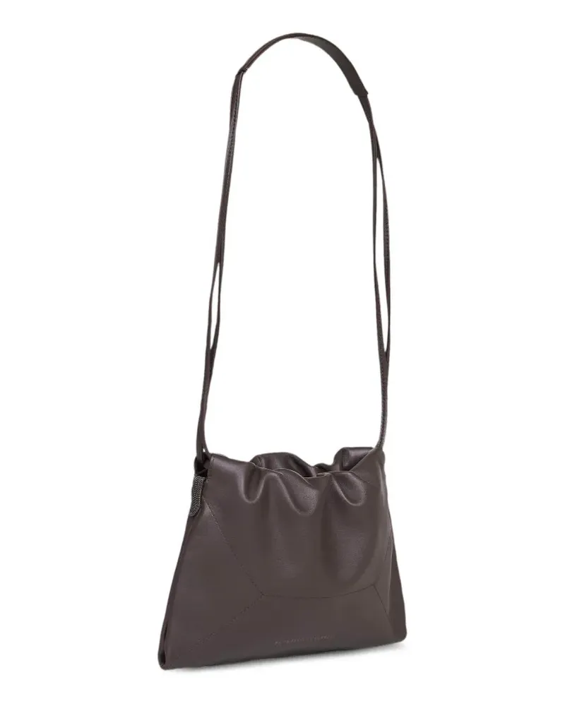 Brunello Cucinelli Gathered Leather Shoulder Bag — Brown Brown