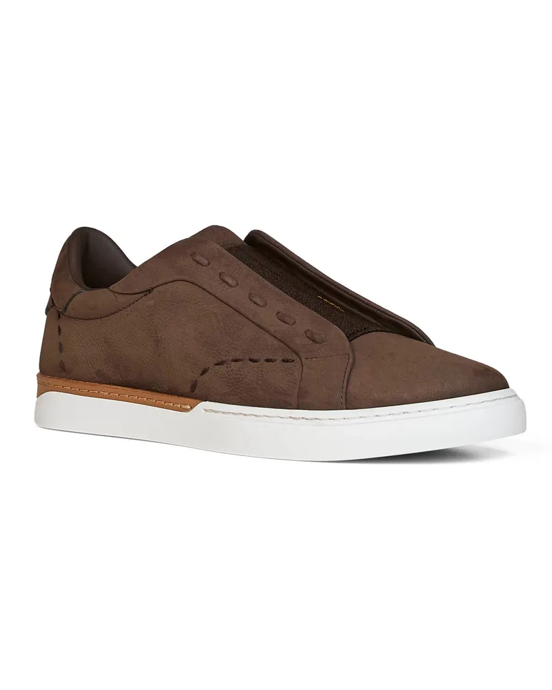 Fendi Men's Low-Top Sneakers City Brown Nubuck Calf Leather Trainers Brown