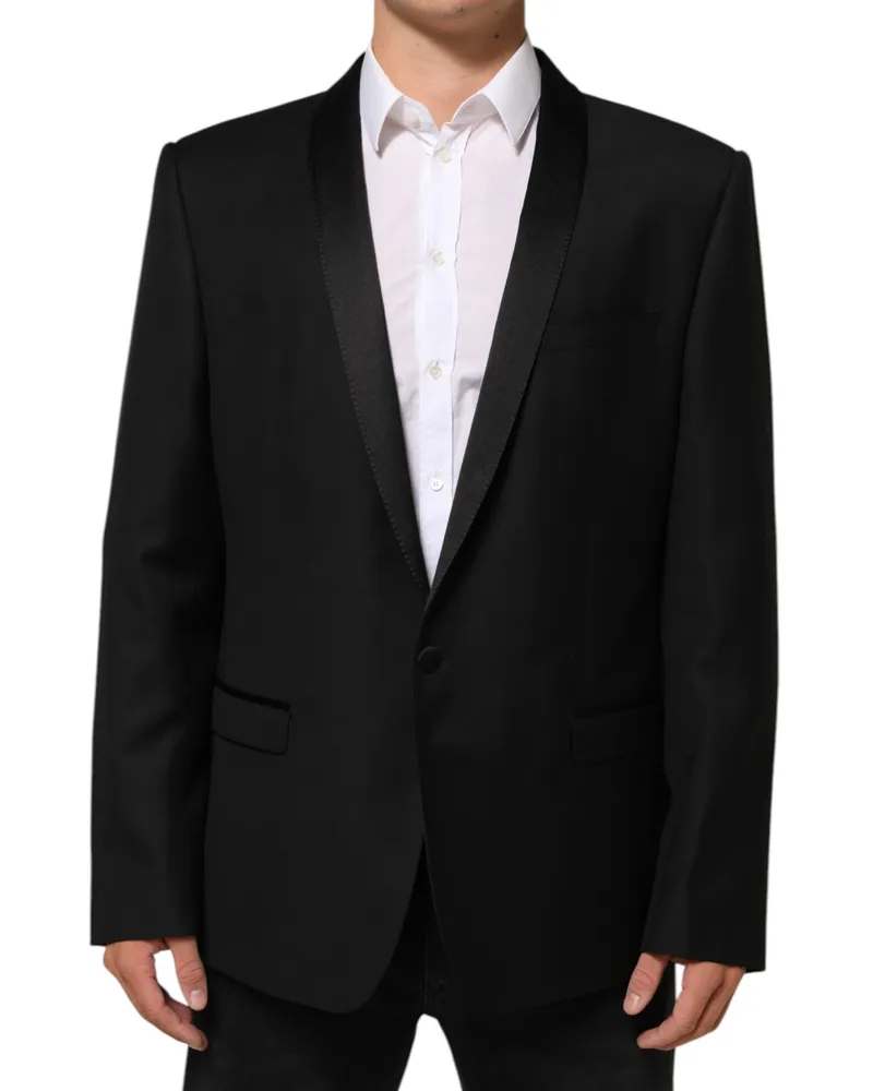 Dolce & Gabbana Black Wool Gold 1 Button Men Suit Blazer Pl+se+wv Black