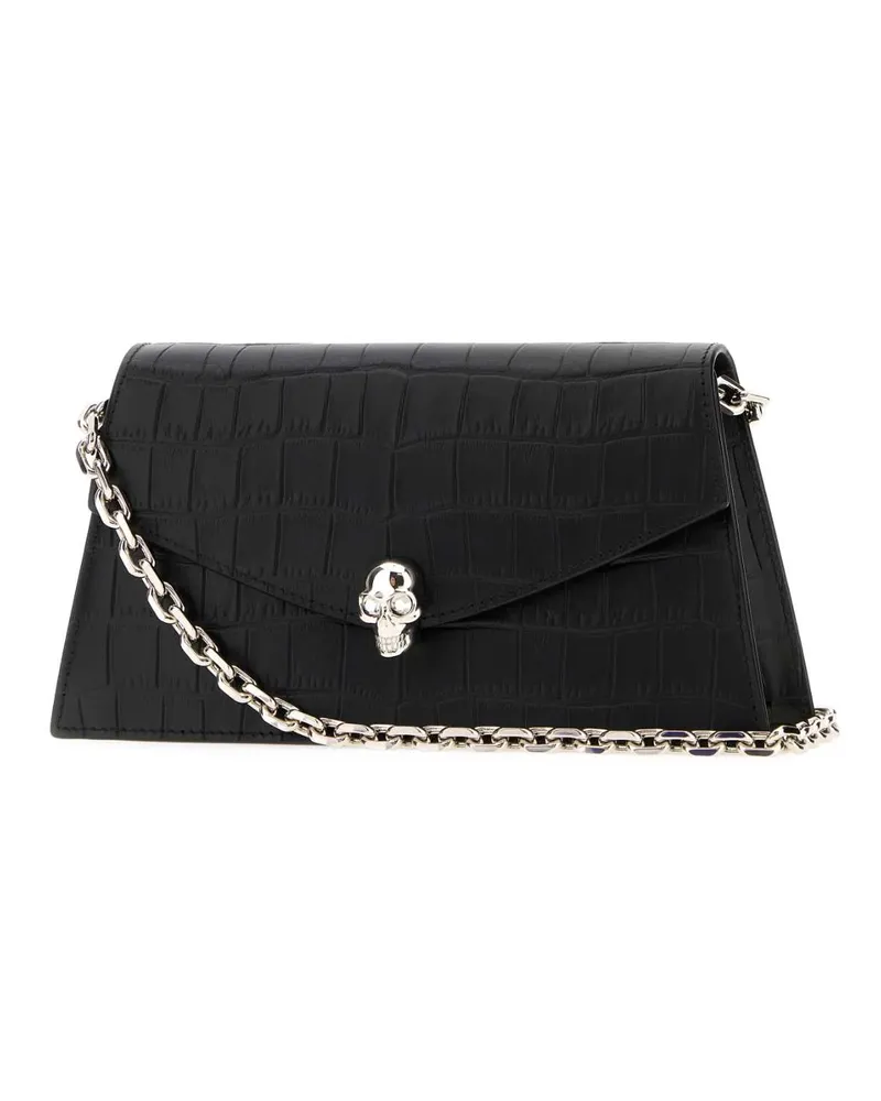 Alexander McQueen Women's Black Leather Mini Skull Crossbody Bag Blacksilver Borse A Mano Black