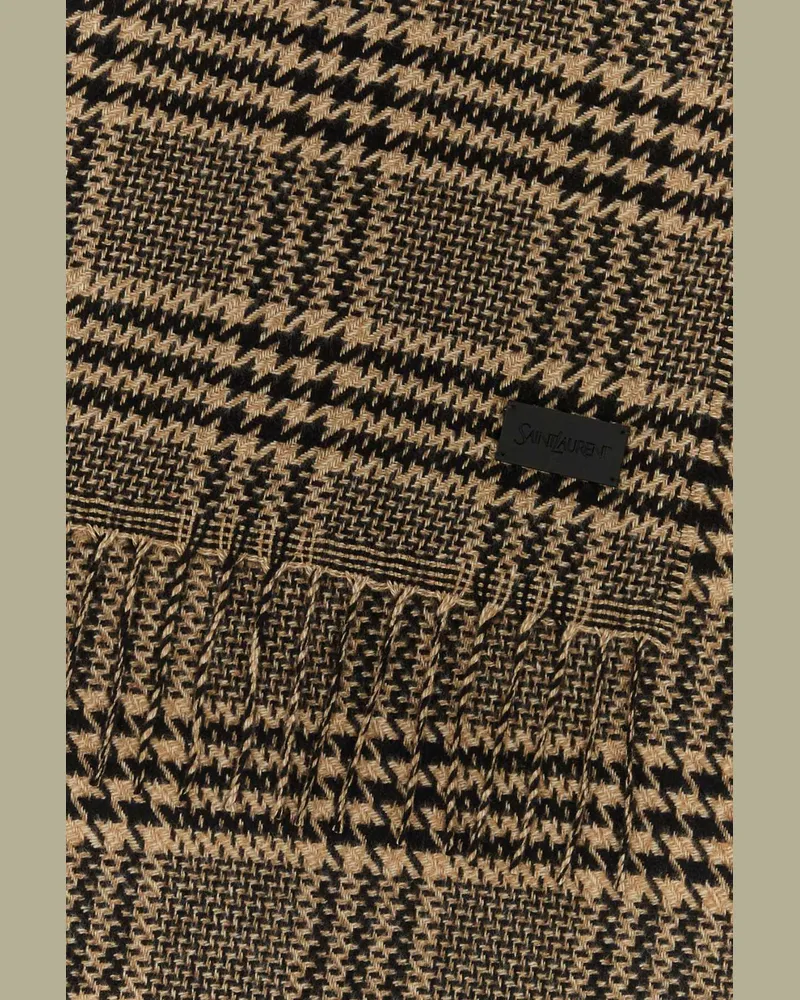 Saint Laurent Women's Embroidered Silk Blend Scarf Black-Beige Exterior: Cashmere Sciarpe E Foulard Black/beige Scarfs Black