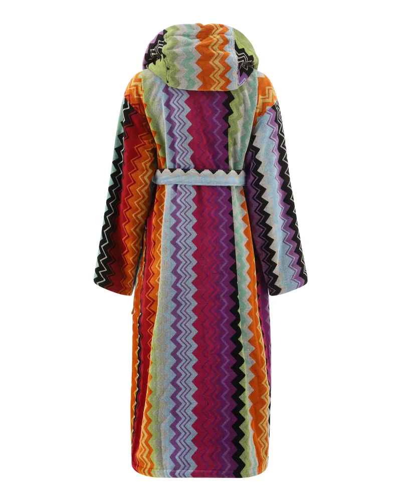 Missoni Unisex Giacomo Hooded Bathrobe Orange Cotton Extras Green