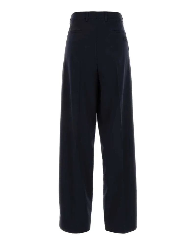 Miu Miu Women's Dark Blue Stretch Wool Wide-Leg Pant Bleu Pantaloni Blue