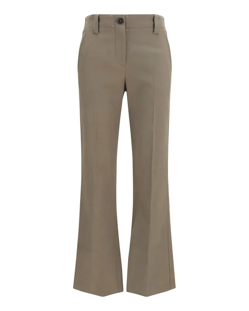 Brunello Cucinelli Women's Pants Slim Flared Tea Leaf Cotton Trousers Beige