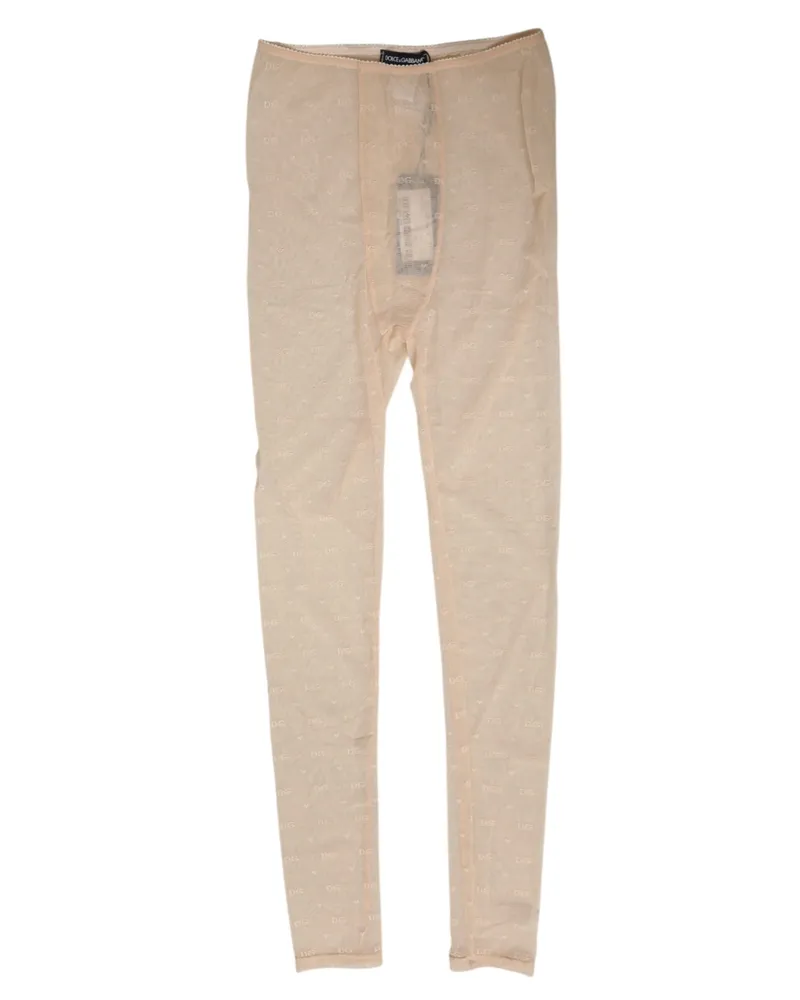 Dolce & Gabbana Women Beige Nylon Stretch Logo Lace Leggings Underwear Elastane Clothing Beige