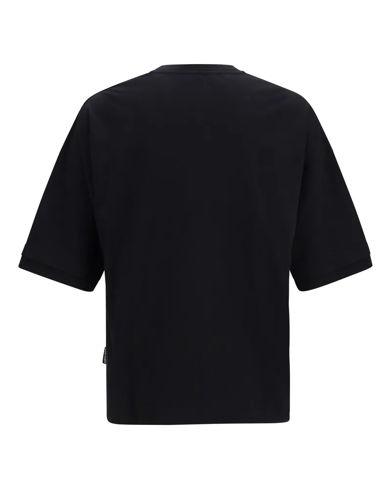 Palm Angels Men Curved Logo Double-Layer T-Shirt Black Cotton T-Shirts And Polos Black