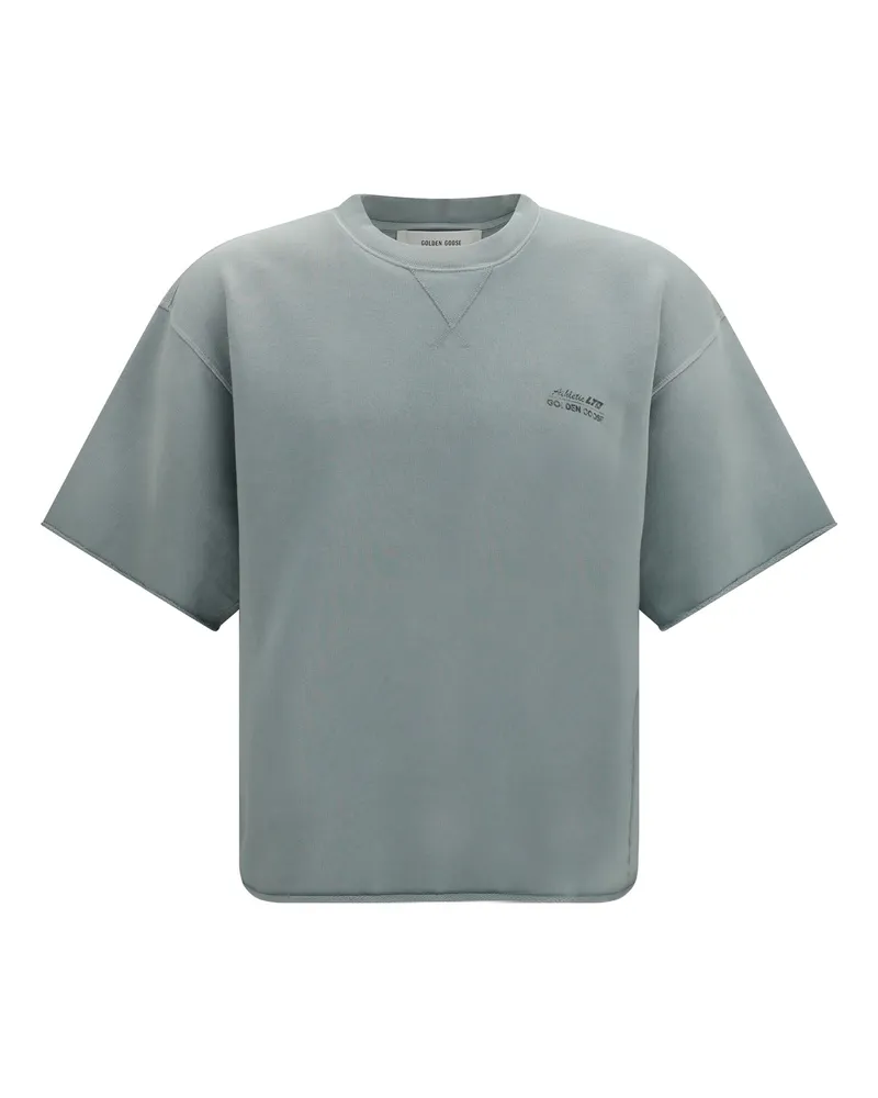 Golden Goose Men's Short-Sleeve Sweatshirt With Back Print Iceberg Green Cotton Sweatshirts Sweater Green