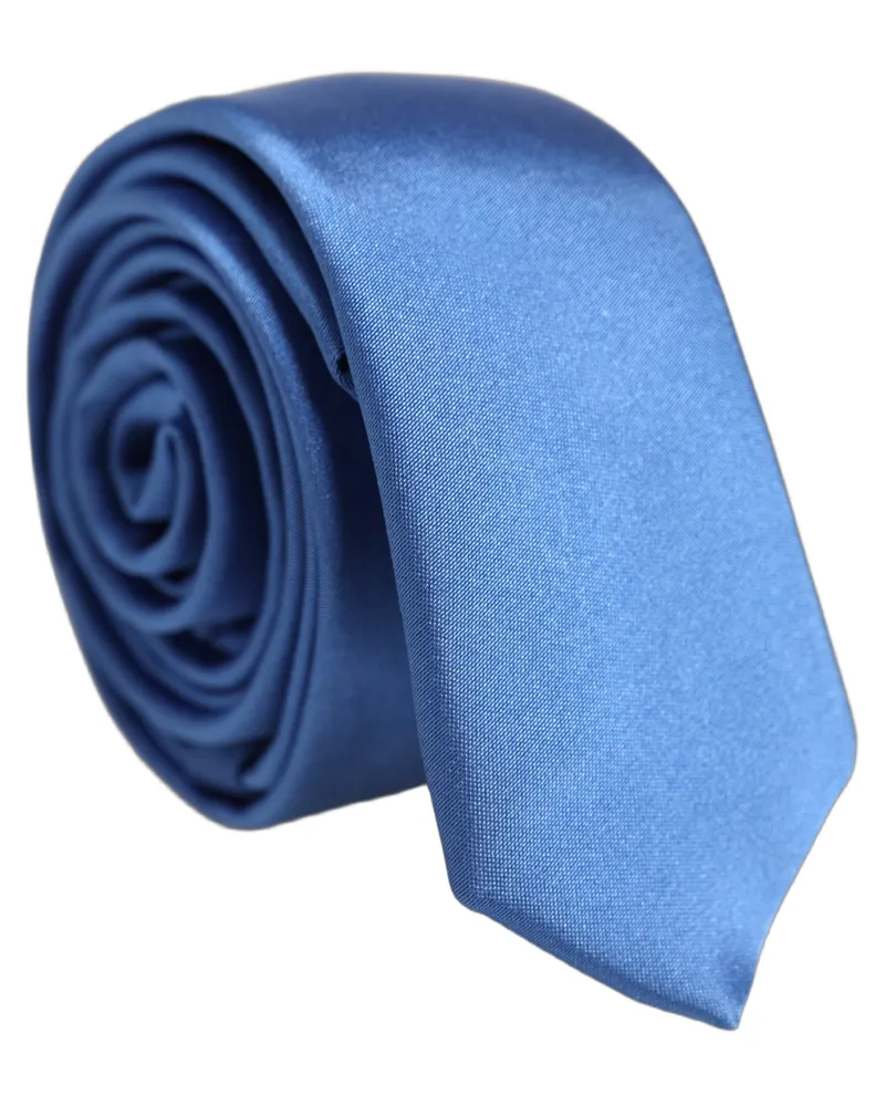 Dolce & Gabbana Men Blue Silk Satin Adjustable Tied Necktie Tie Blue