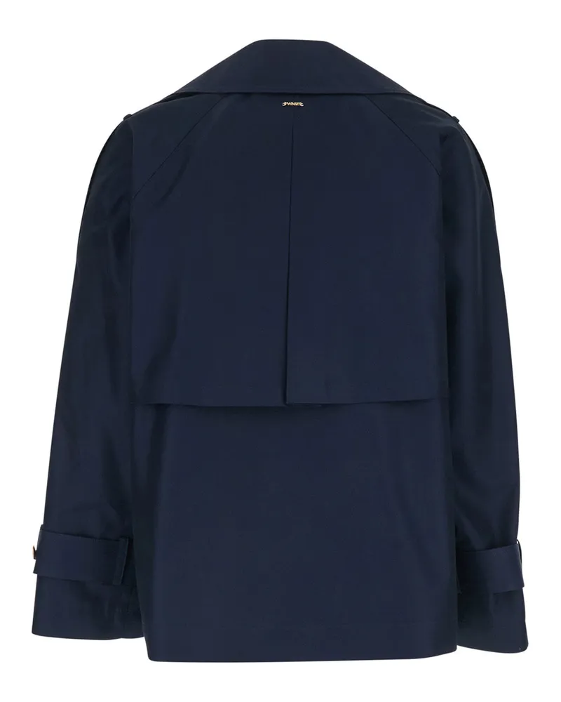 Twin-Set Women's Trench Coat Blue Tech Fabric Cotton Navy