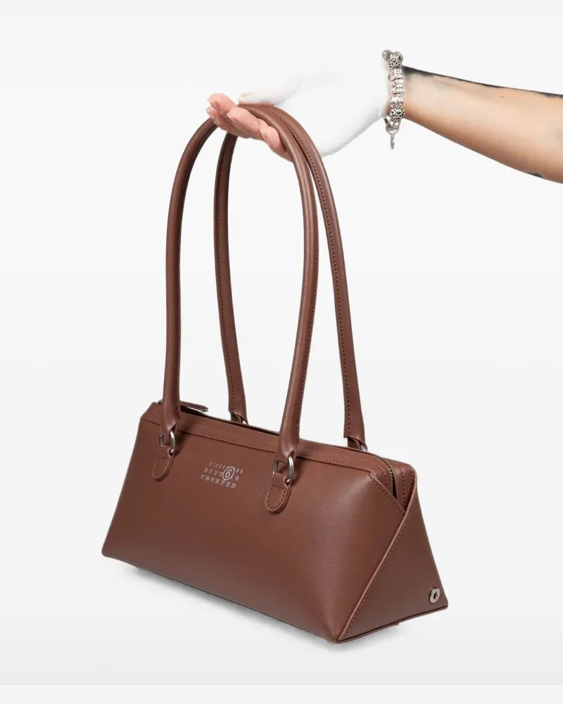 Maison Margiela Logo-Print Leather Shoulder Bag — Brown Brown