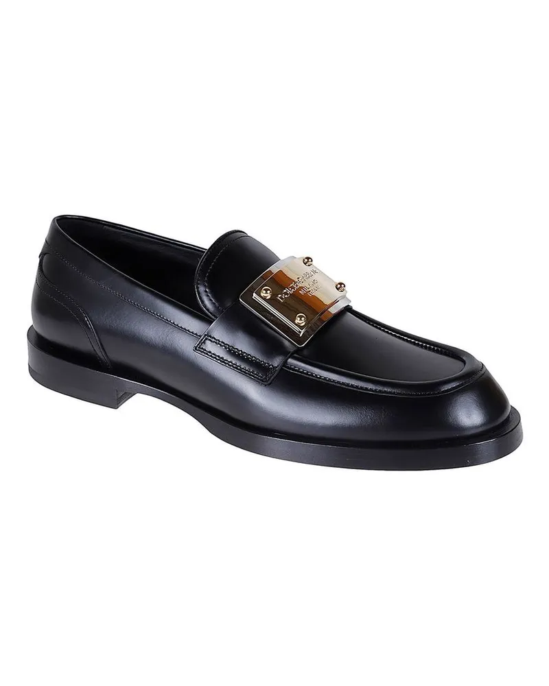 Dolce & Gabbana Men's Black Calfskin Slip-On Loafers Black