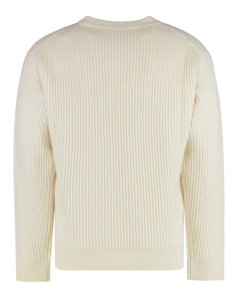 Kitsuné Men's Ribbed Wool Sweater With Fox Patch Ecru Sweatshirts Beige