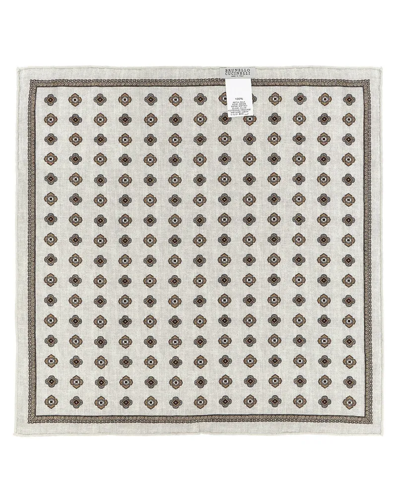 Brunello Cucinelli Medaglione-Print Silk Scarf — Cream Cream