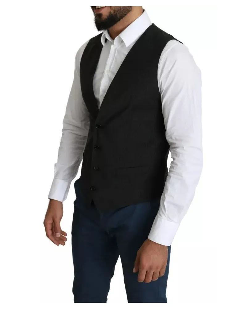 Dolce & Gabbana Black Men Formal Staff Dress Waistcoat Vest Black
