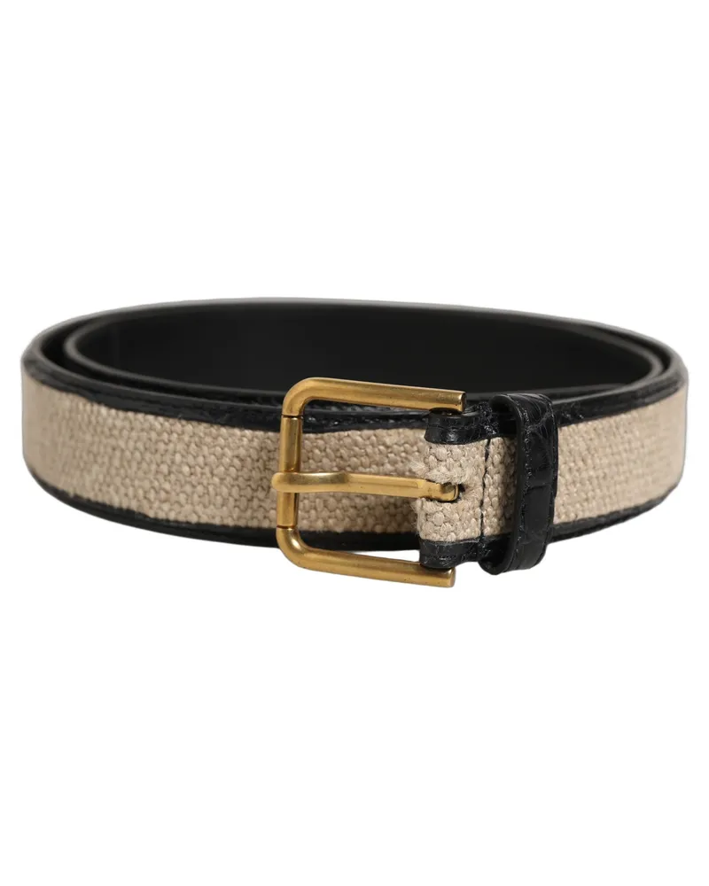 Dolce & Gabbana Woven Linen and Caiman Leather Belt — Beige Beige
