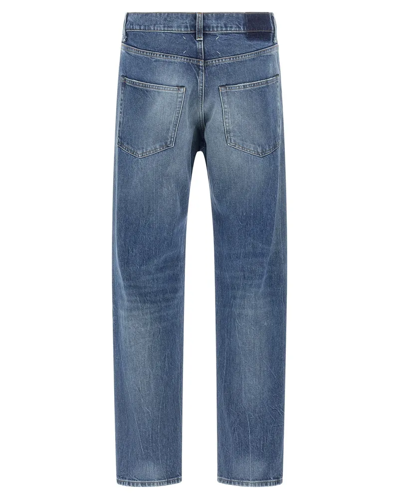 Maison Margiela Patch Detail Discolored Denim Jeans — Blue Blue