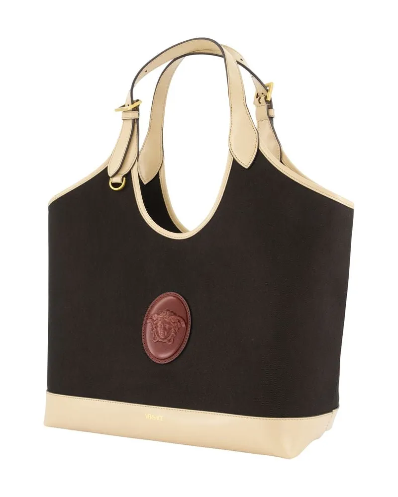 Versace Women's Large Shopper Bag -  Leather Black Calfskin Totes-Shopping-Bags Black