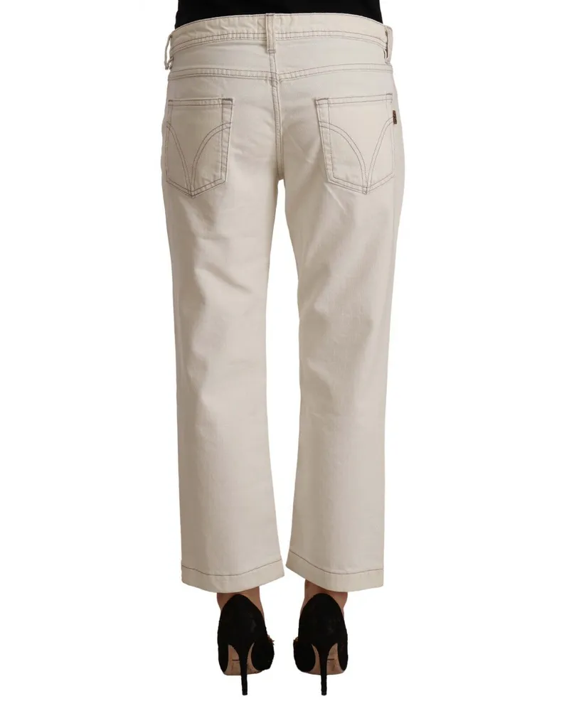 Dolce & Gabbana Women's Off White Cotton Flared Cropped Denim Jeans Elastane Clothing White
