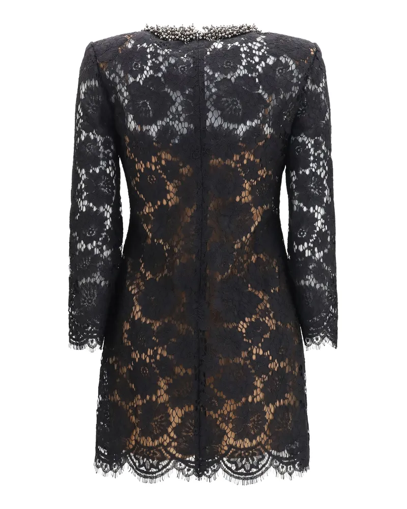 Self-Portrait Women's Lace Long Sleeve Mini Dress Black Polyamide; Cotton; Viscose Black