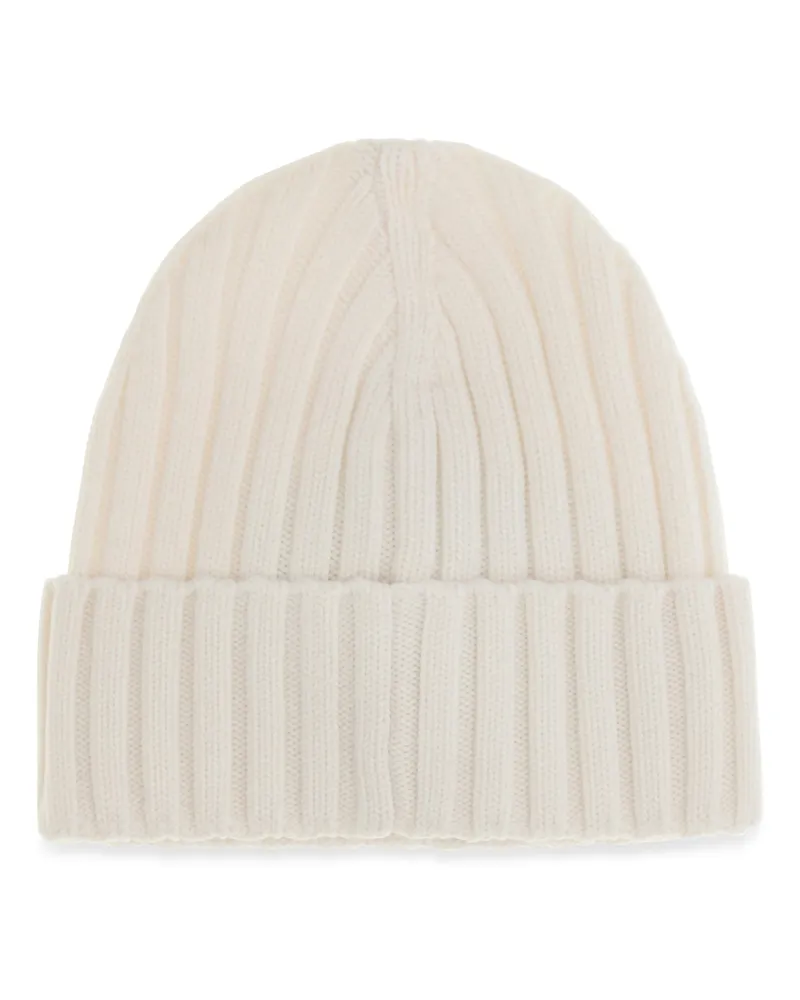 Moncler Women's Wool Beanie With Logo White Merino Ovis Aries Hats E Hairbands White