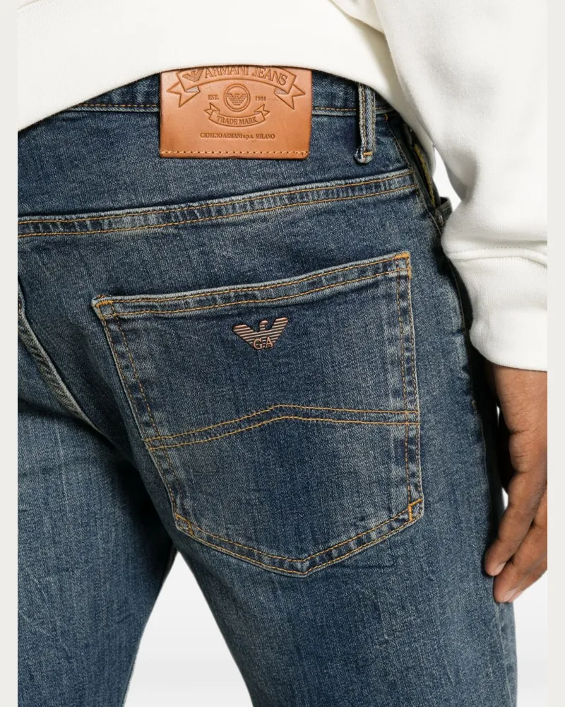 Emporio Armani Whiskered Faded Denim Jeans — Blue Blue