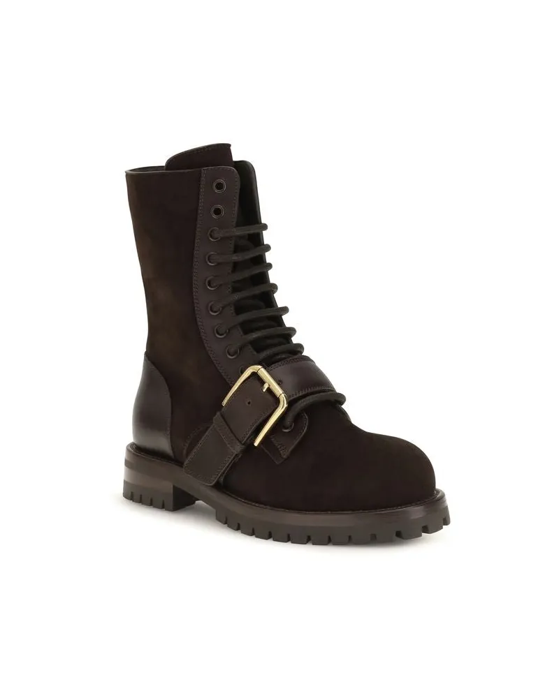 Dolce & Gabbana Lace-Up Calf Leather Boot — Black Black