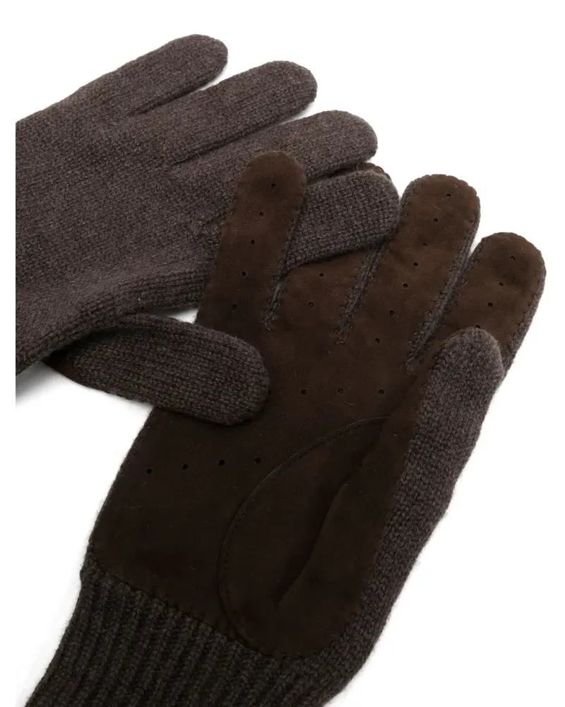 Brunello Cucinelli Mens Brown Knit Gloves With Suede Palms Chocolate Accessories & Slg Chocolate