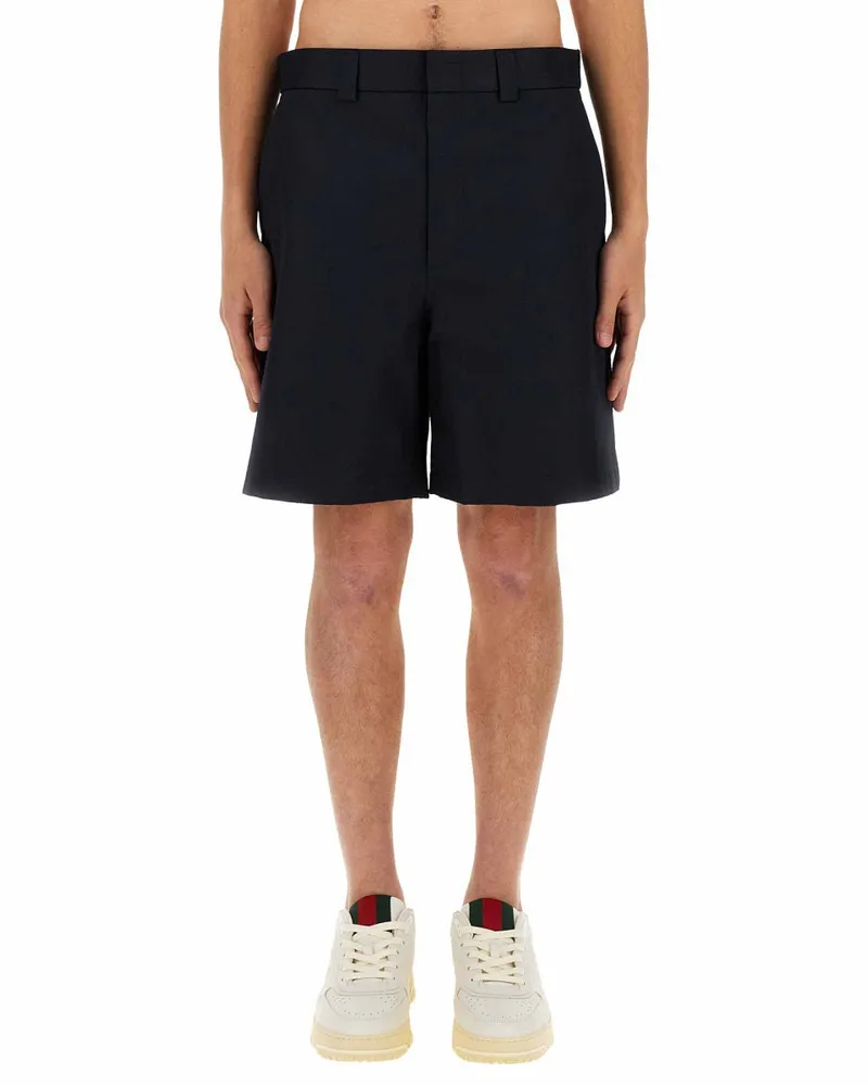 Gucci Web Ribbon Cotton Shorts — Blue Blue