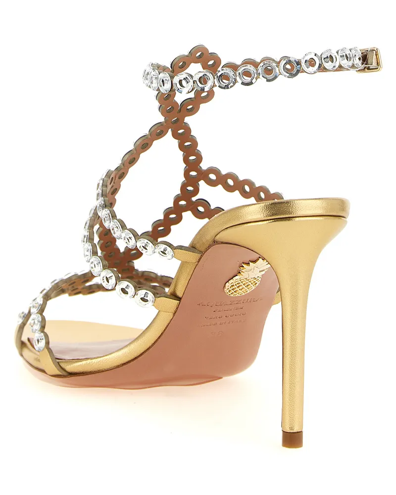 Aquazzura Women's Mooncrush Sandal Gold Lamb Leather Heels Gold