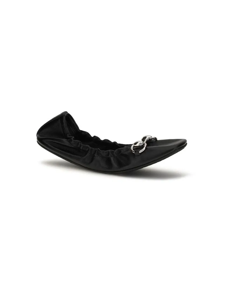 Gucci Women's Black Calf Leather Bos Taurus Ballet Flats Black