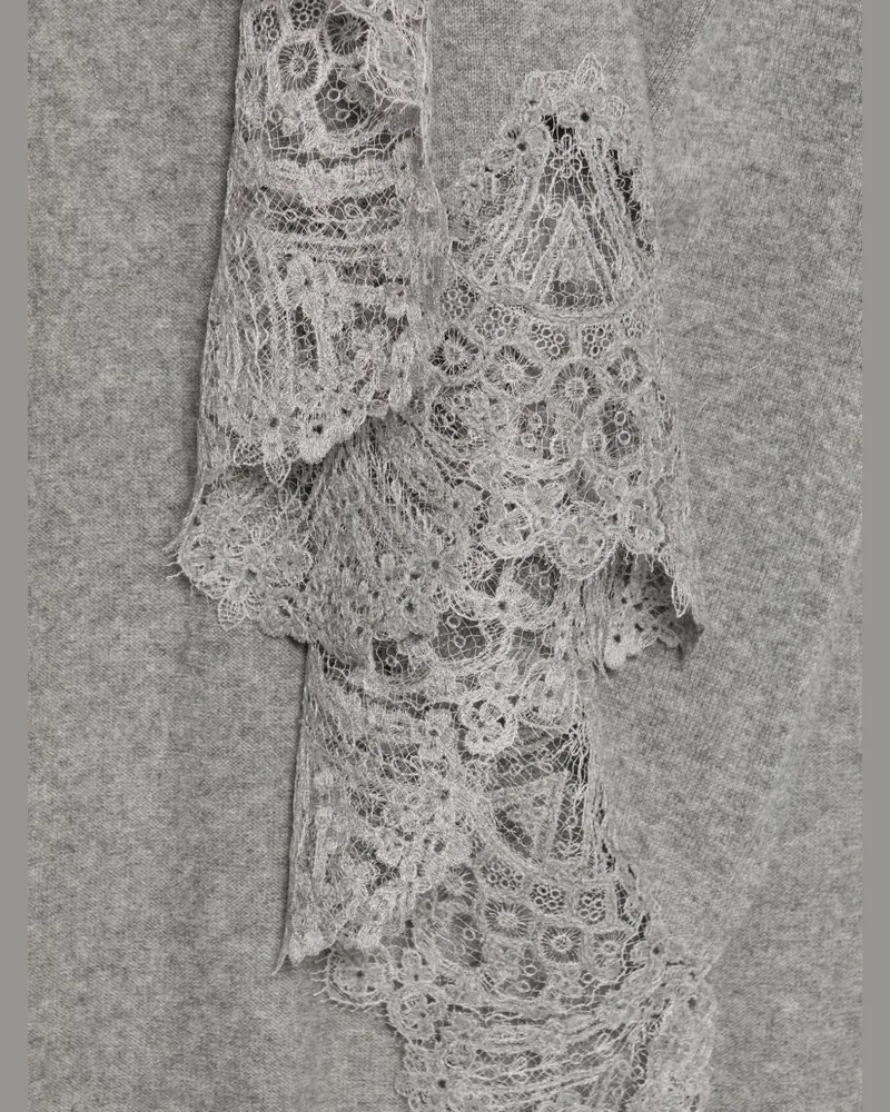 Ermanno Scervino Lace-Trimmed Cashmere Shawl — Grey Grey