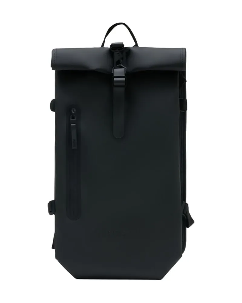 RAINS Unisex Rolltop Large W3 Backpack -  Synthetic Black Bags Backpacks Black