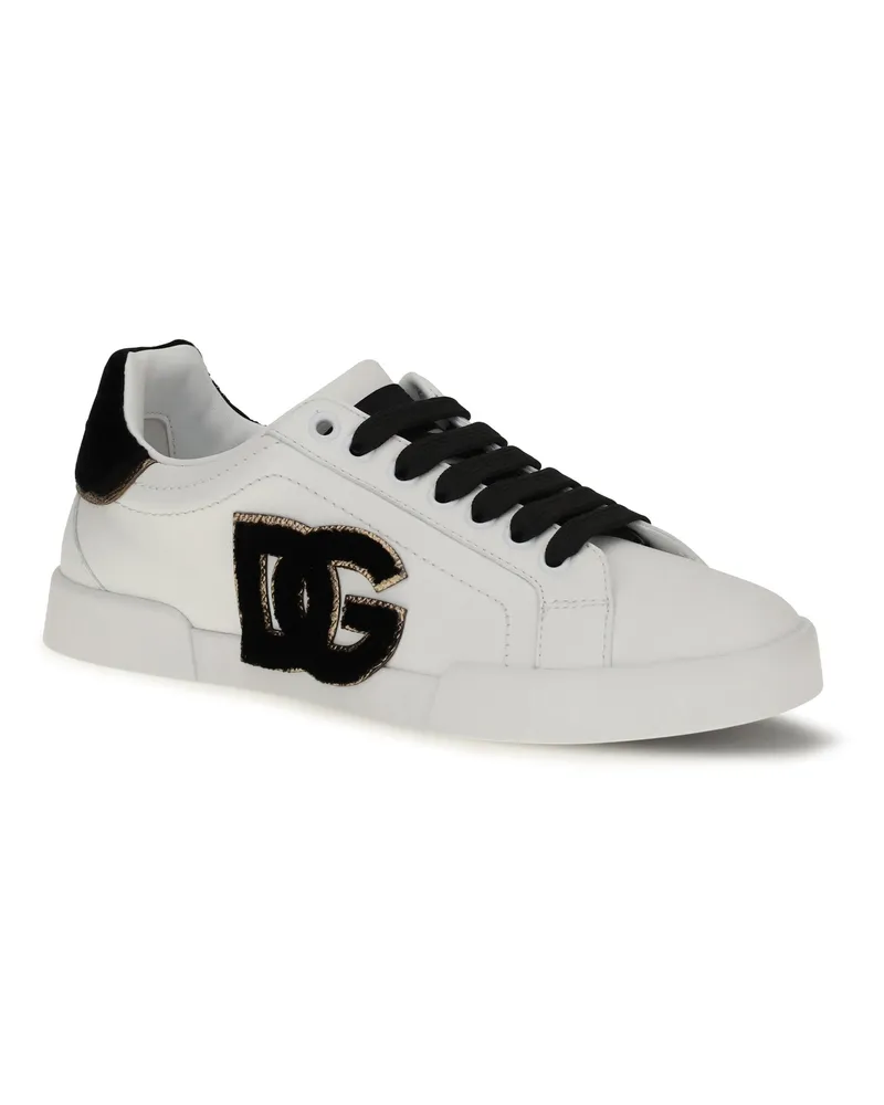 Dolce & Gabbana Women's Leather Sneakers With Logo Bianco-Nero Bianco/nero White