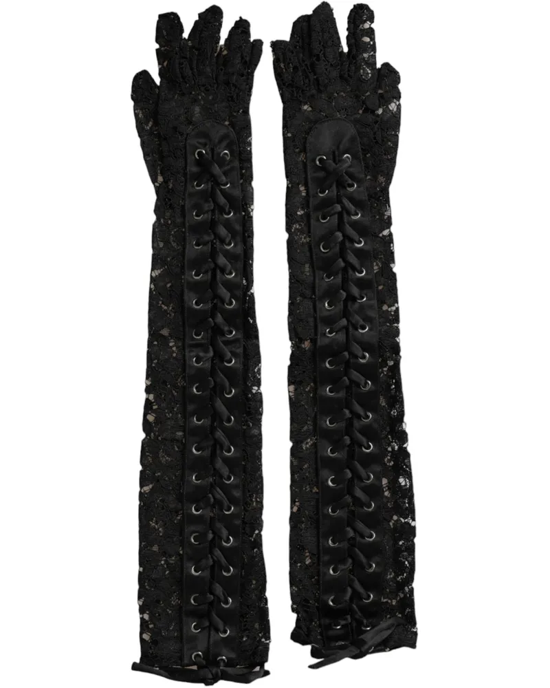 Dolce & Gabbana Women Black Taormina Lace Elbow Length Gloves Fabric Black