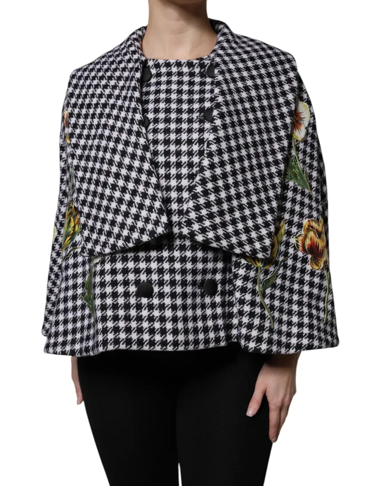 Dolce & Gabbana Women's Black White Monochrome Patterned Floral Cape Jacket And Virgin Wool Elastane Clothing Black