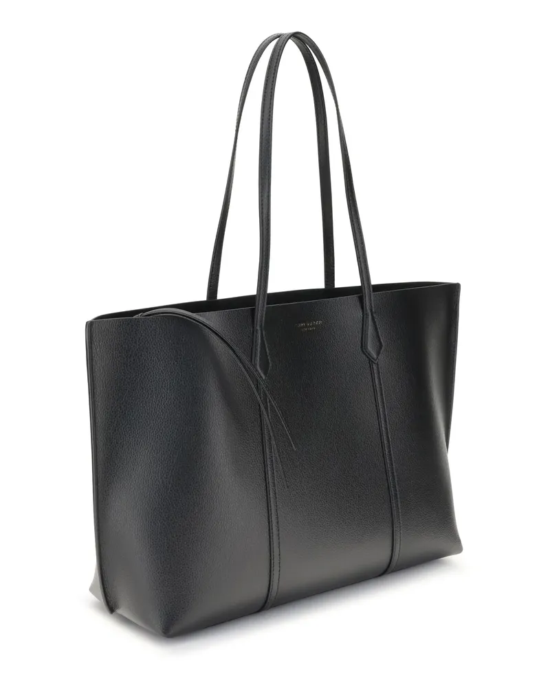 Tory Burch Women's Perry Tote Bag Black Calf Leather Bos Taurus Handbags Hand Black