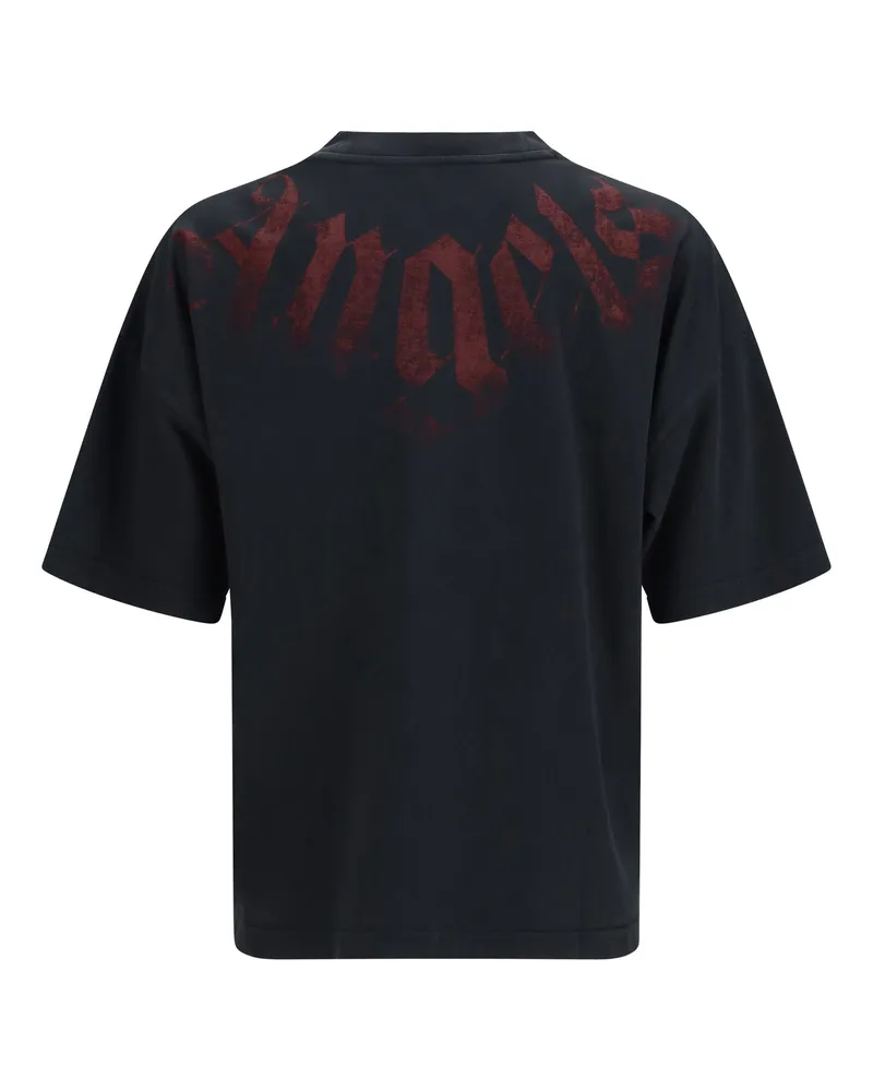 Palm Angels Men's Big Neck Logo T-Shirt Black Burgundy Cotton T-Shirts And Polos Black