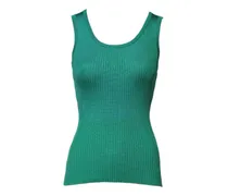 Women Green Silk Sleeveless Round Neck Tank Top