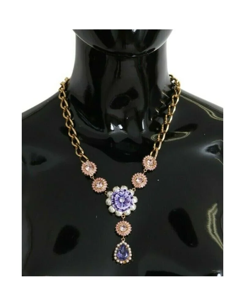 Dolce & Gabbana Women's Pink Gold Brass Crystal Purple Pearl Pendants Accessory Gold