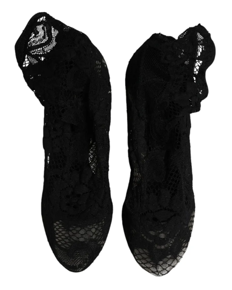 Dolce & Gabbana Women's Black Lace Stretch Heels Mid Calf Boots Shoes 21+pa+vi Black
